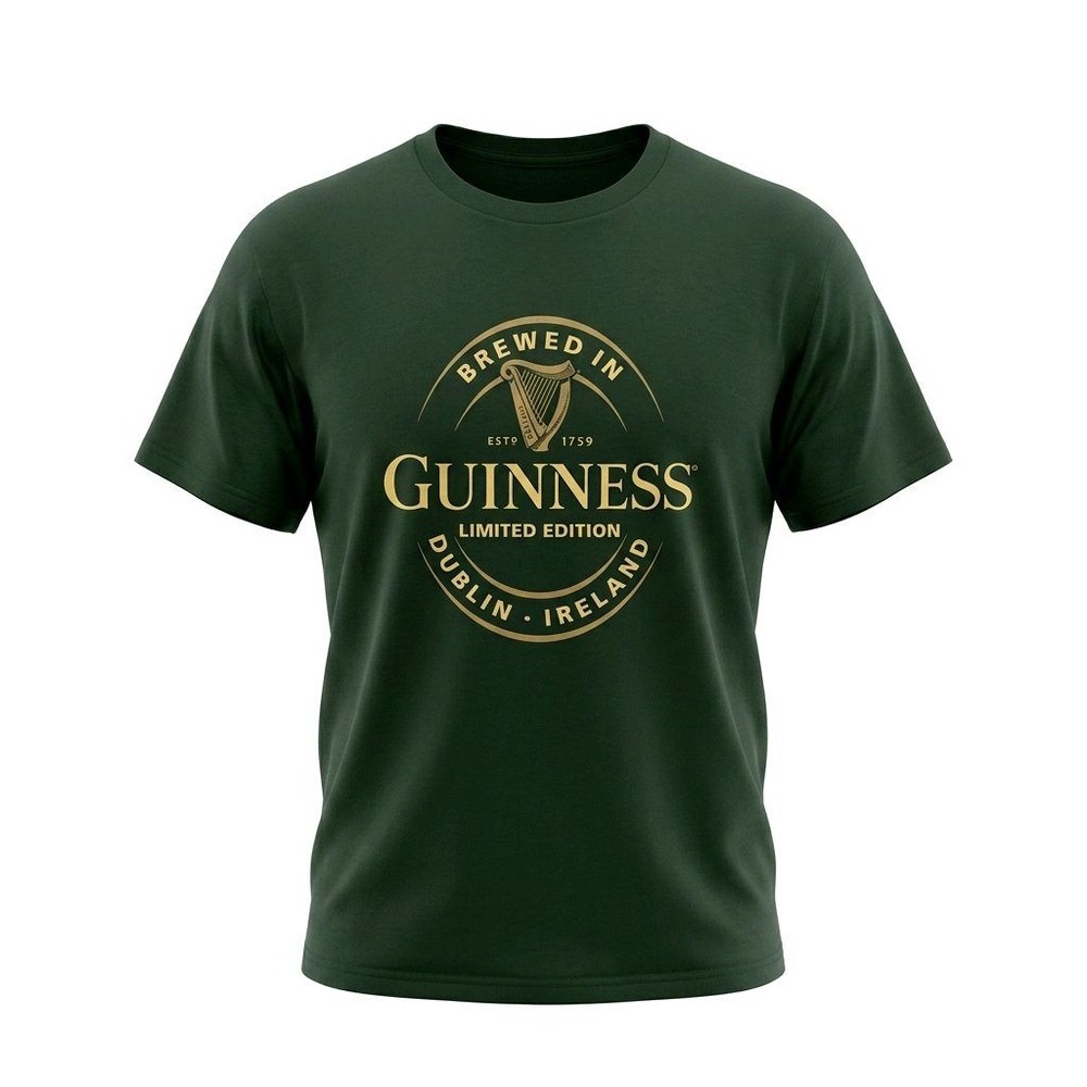 Guinness Men's Relaxed Fit Graphic T-Shirt Green Brewed In Dublin Ireland Large